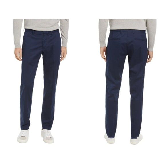 Nordstrom Men's Shop Slim Fit Navy Blue Flat Front Dress Pants Size 35x32 - Picture 1 of 7